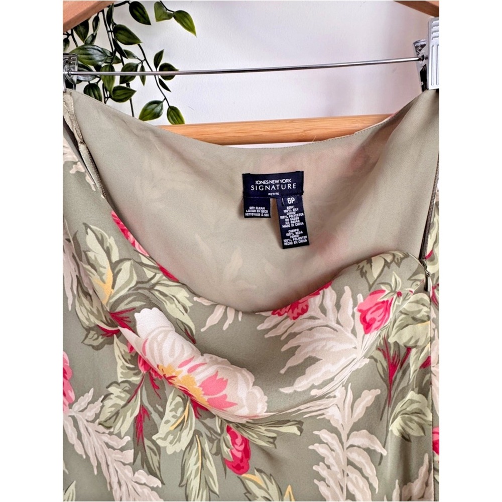 Vintage JNY Signature Silk Midi Skirt Green/Coral Y2K Cottagecore Floral 6P - Picture 3 of 6